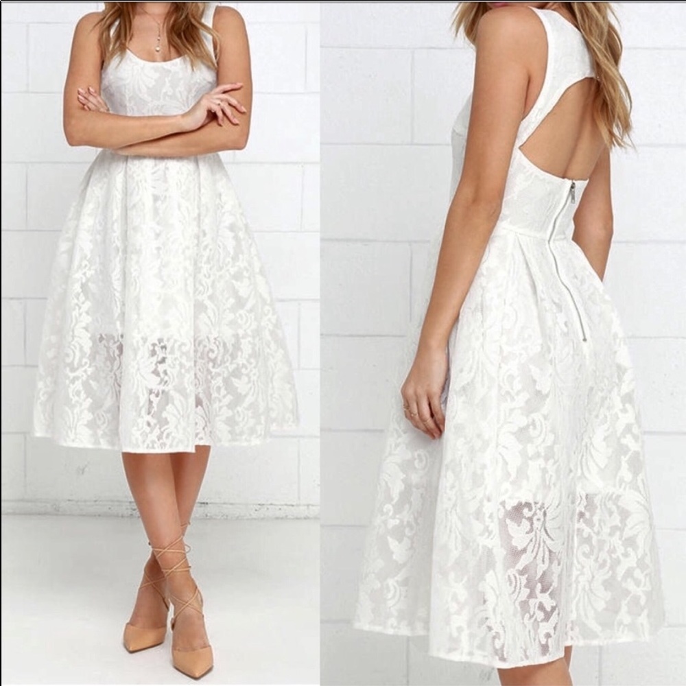 Lulus Ivory/white lace midi backless dress